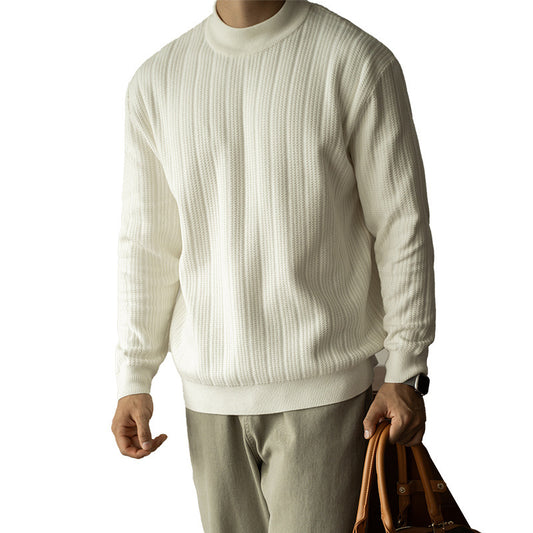 Half Turtleneck Bottoming Mid Collar Sunken Stripe Knitwear Sweater For Men