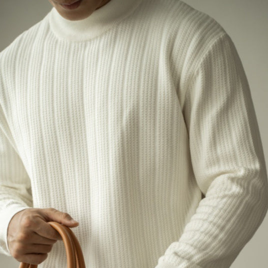 Half Turtleneck Bottoming Mid Collar Sunken Stripe Knitwear Sweater For Men