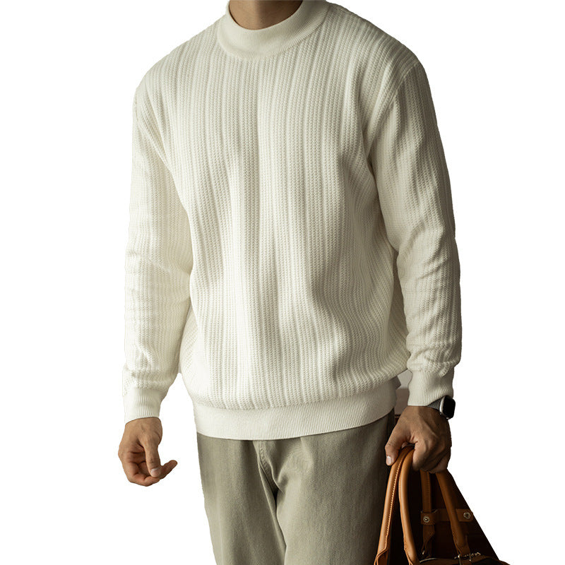Half Turtleneck Bottoming Mid Collar Sunken Stripe Knitwear Sweater For Men