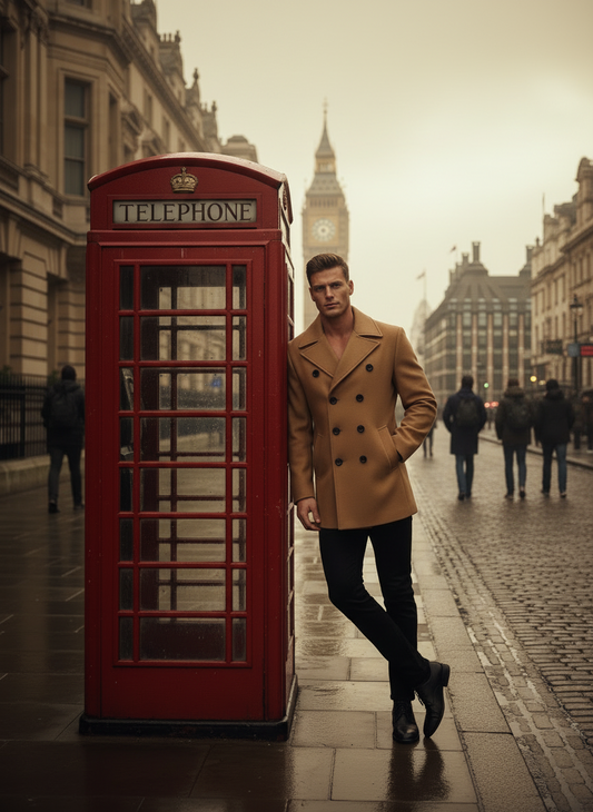 British Men Mid-length Long Sleeve Woolen Coat