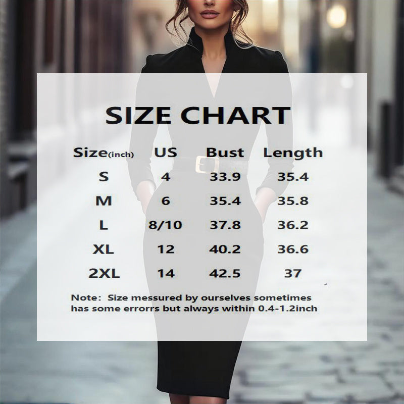 Women's Black Long Sleeve V-Collar Bodycon Dress With Belt Detail & Pockets - Formal Midi Dress For Fall Spring
