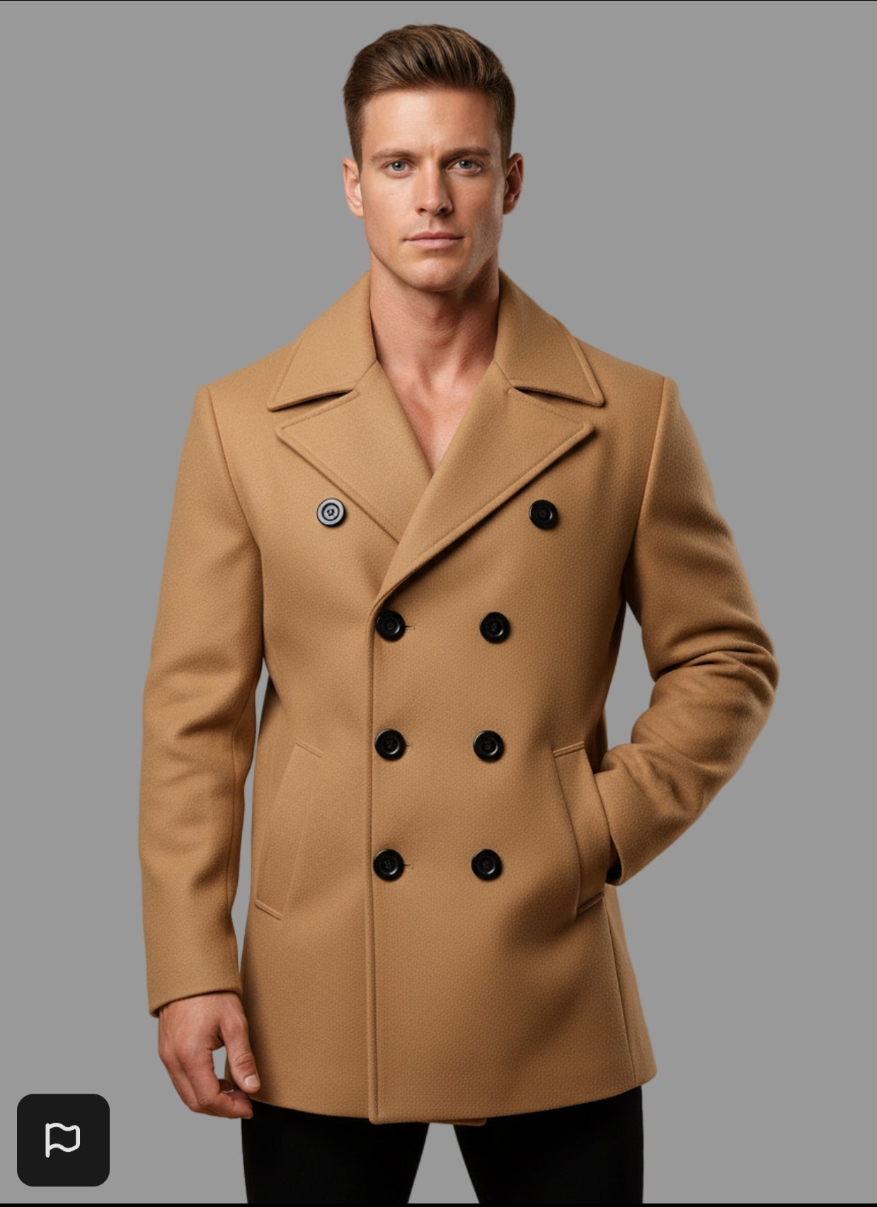 British Men Mid-length Long Sleeve Woolen Coat